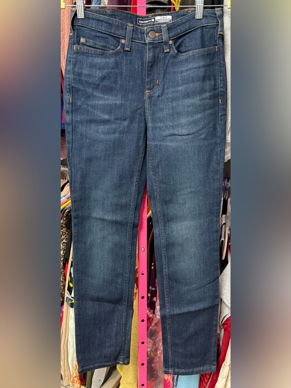 Carhartt rugged flex tapered women’s size 4 short slim fit jeans dark wash new